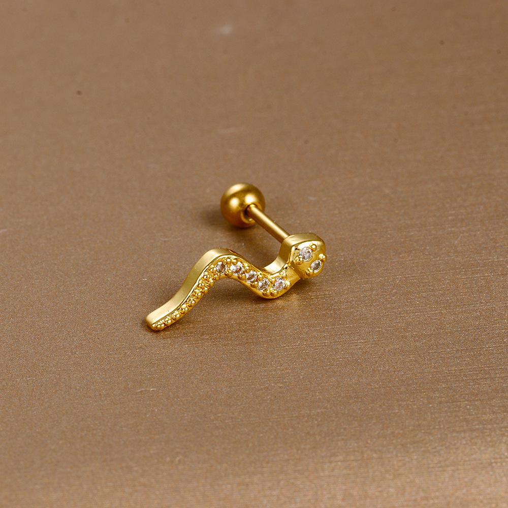 Gold Stainless Steel Earrings with Zircon Studs - Creative and Elegant Design