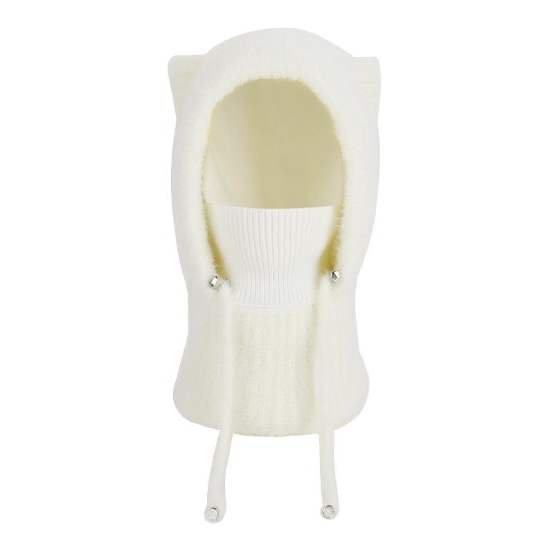 Winter  Scarf Mask Integrated Hat Women's Fleece Cold-proof Knitted Wool Hat Outdoor Warm Ear Protective Hat