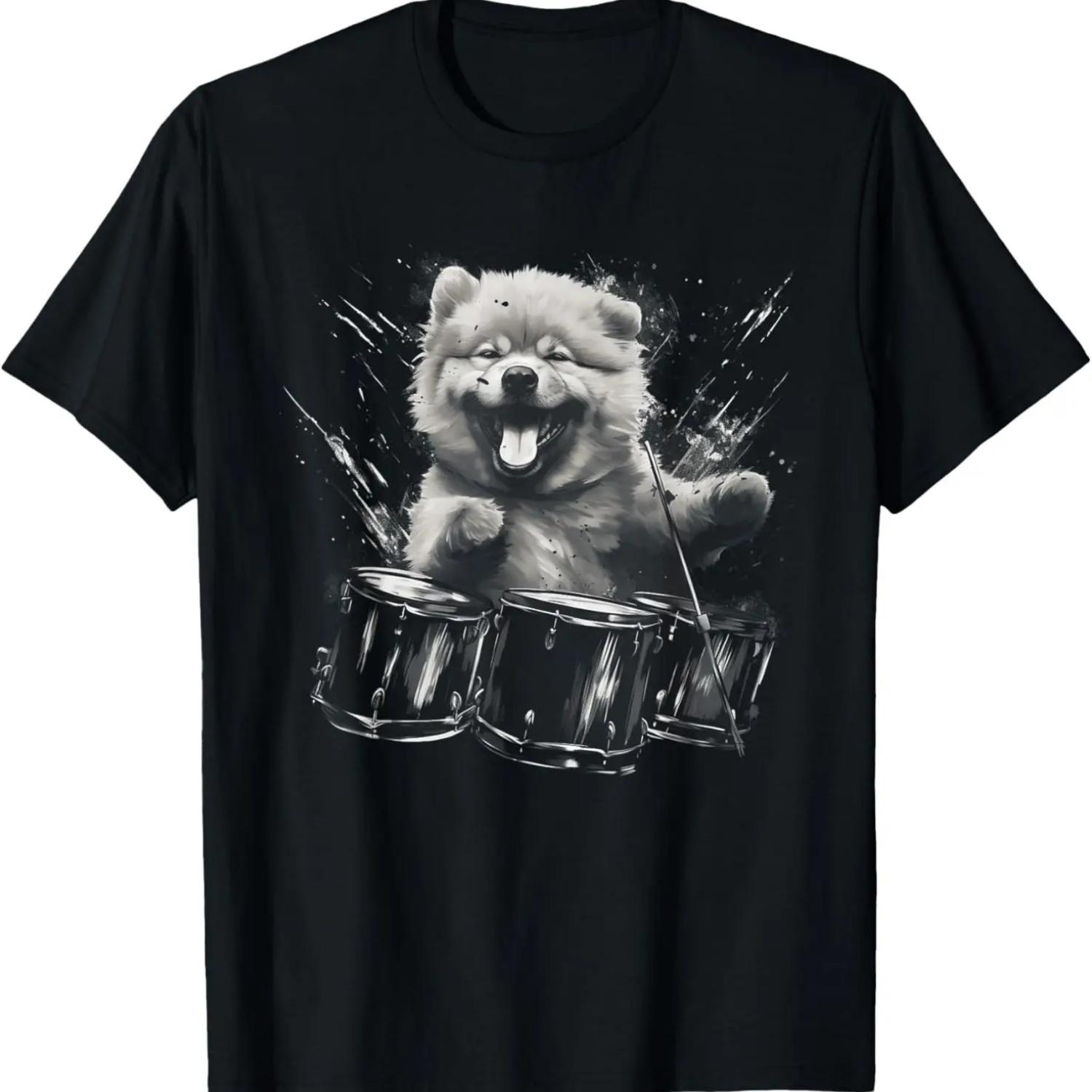Funny Chow Chow Dog Playing Drums T-Shirt S