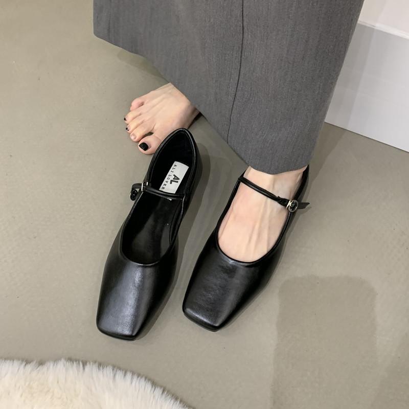 

Fashion Bailamos 2024 Spring New Brand Women Flats Fashion Square Toe Shallow Mary Jane Shoes Soft Casual Ballet Shoes Slingback Shoes 39 чёрный