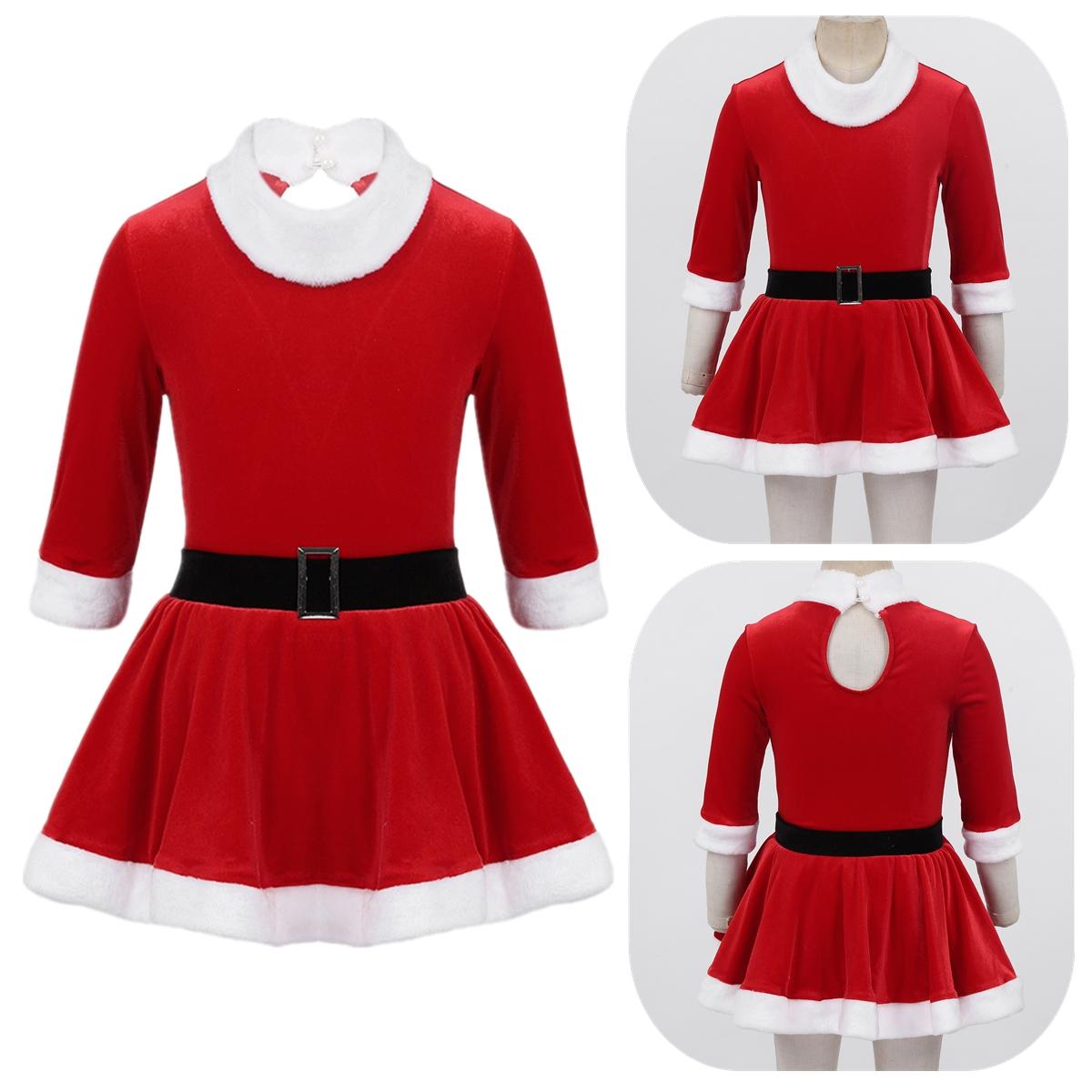 

Детское платье костюм Миссис Санта Клаус на Рождество для девочек с длинными рукавами, бархатное балетное платье-пачка, трико 11-12 Years красный