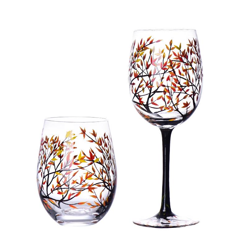 Four Seasons Hand-Painted Crystal Glass Goblet & Egg Cup Set