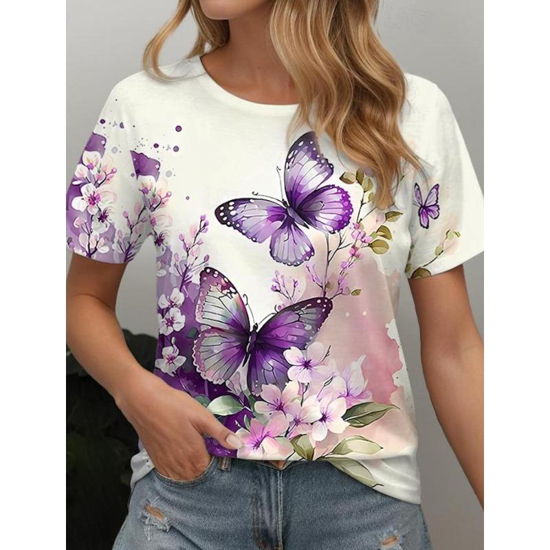 Women's 3D Prints butterfly T-Shirts Short Sleeve Tee Tops 3D Prints O-Neck T- Shirt Summer Casual Women's Clothing Apparel