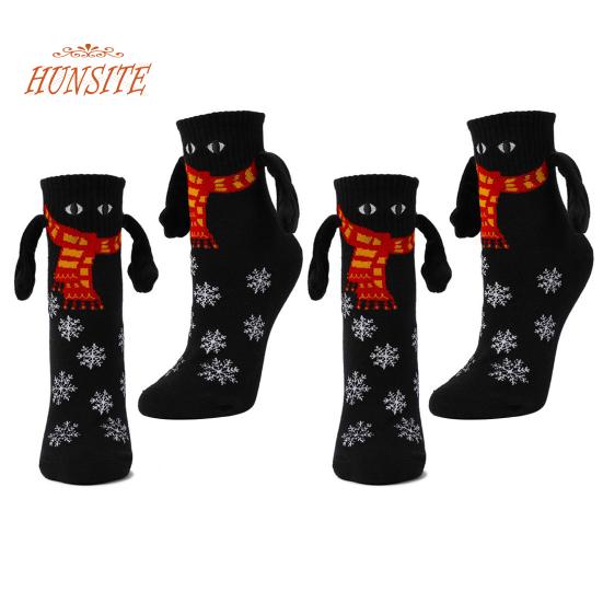 

2 пары забавных магнитных носков для пар, рождественский подарок, мягкие и удобные, дизайн для глаз, эластичные носки чёрный