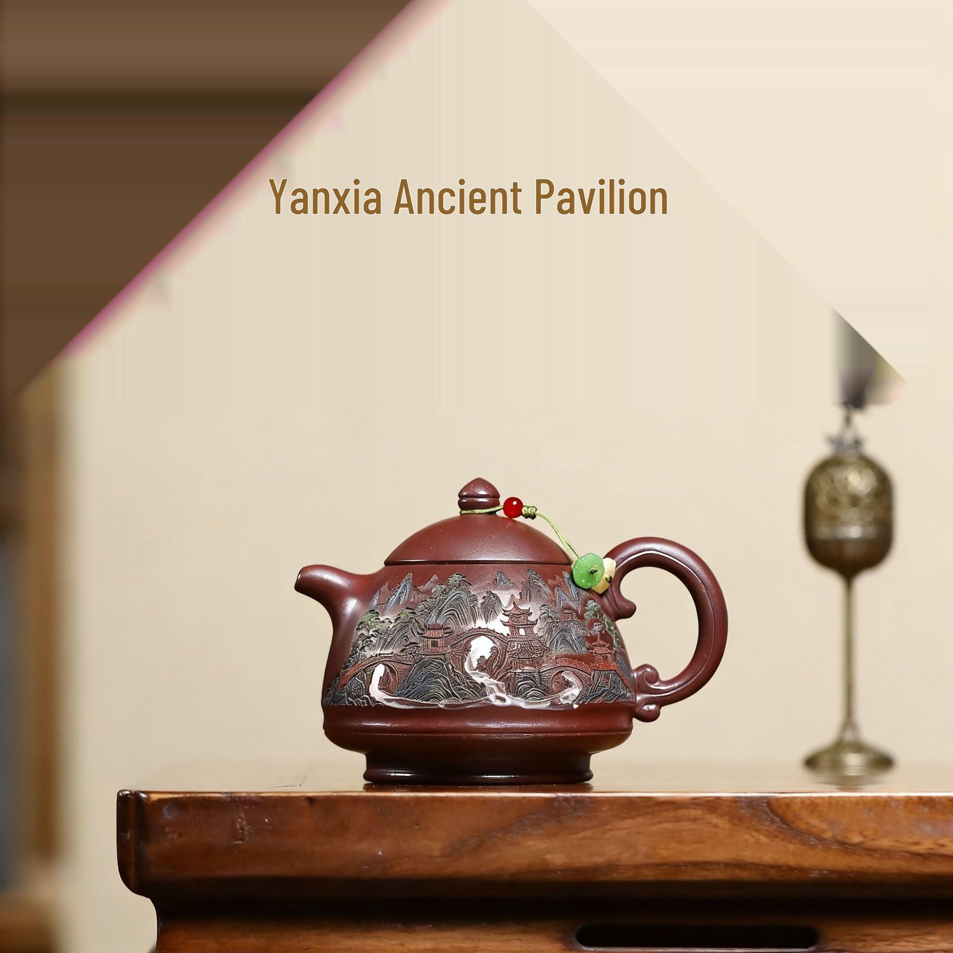 

Handcrafted Yixing Zisha Teapot, Original Red Clay, Yanxia Ancient Pavilion, High-End Tea Brewing Pot. 250 ml