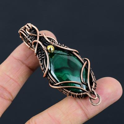 Malachit-Edelstein, Kupferdraht, handgefertigter Anhänger, Schmuck, Geschenk für Sie
