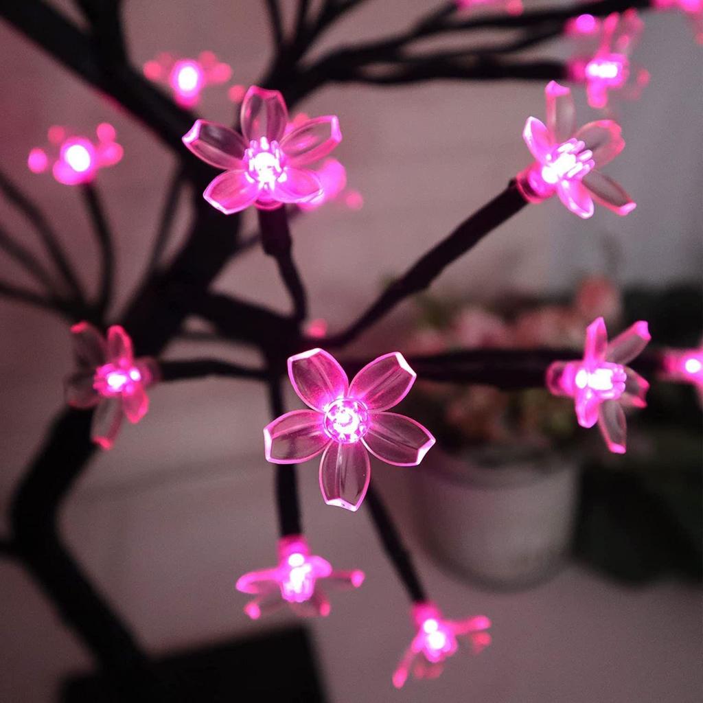 18-Inch LED Cherry Blossom Bonsai Tree Lamp with 28 Pink LEDs | Adjustable Silicone Branches | Corded Electric Night Light for Room, Home & Gift Décor