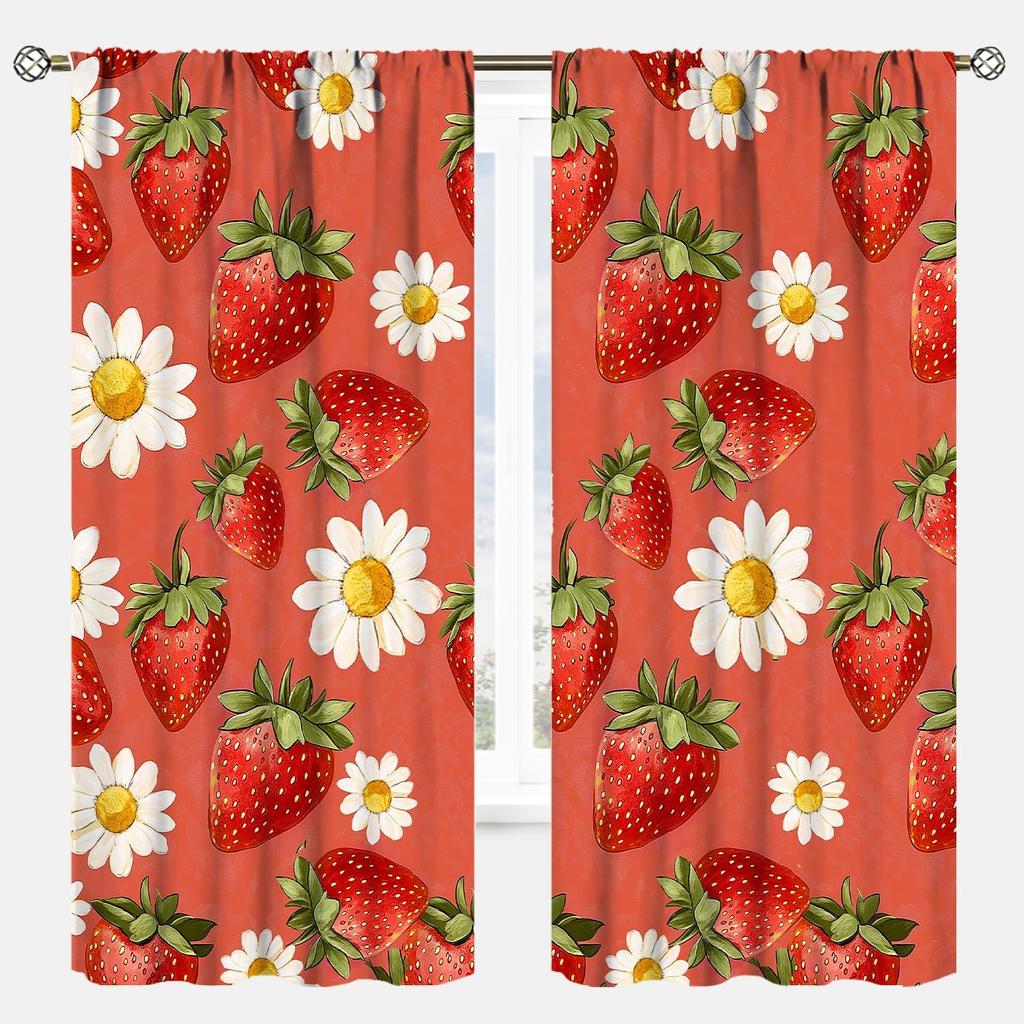 YCness Vintage Lemon Kitchen Curtains, Watercolor Floral Fruit Colorful Spring Nature Yellow Plants Retro Window Treatments for