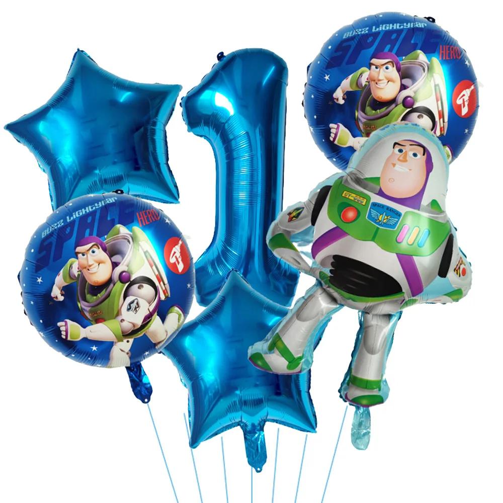 6pcs Toy Story Foil Balloons Buzz Lightyear Woody Birthday Party Decorations Kids Ballon Baby Shower Aluminum Film Balloon Round Sensory Compression