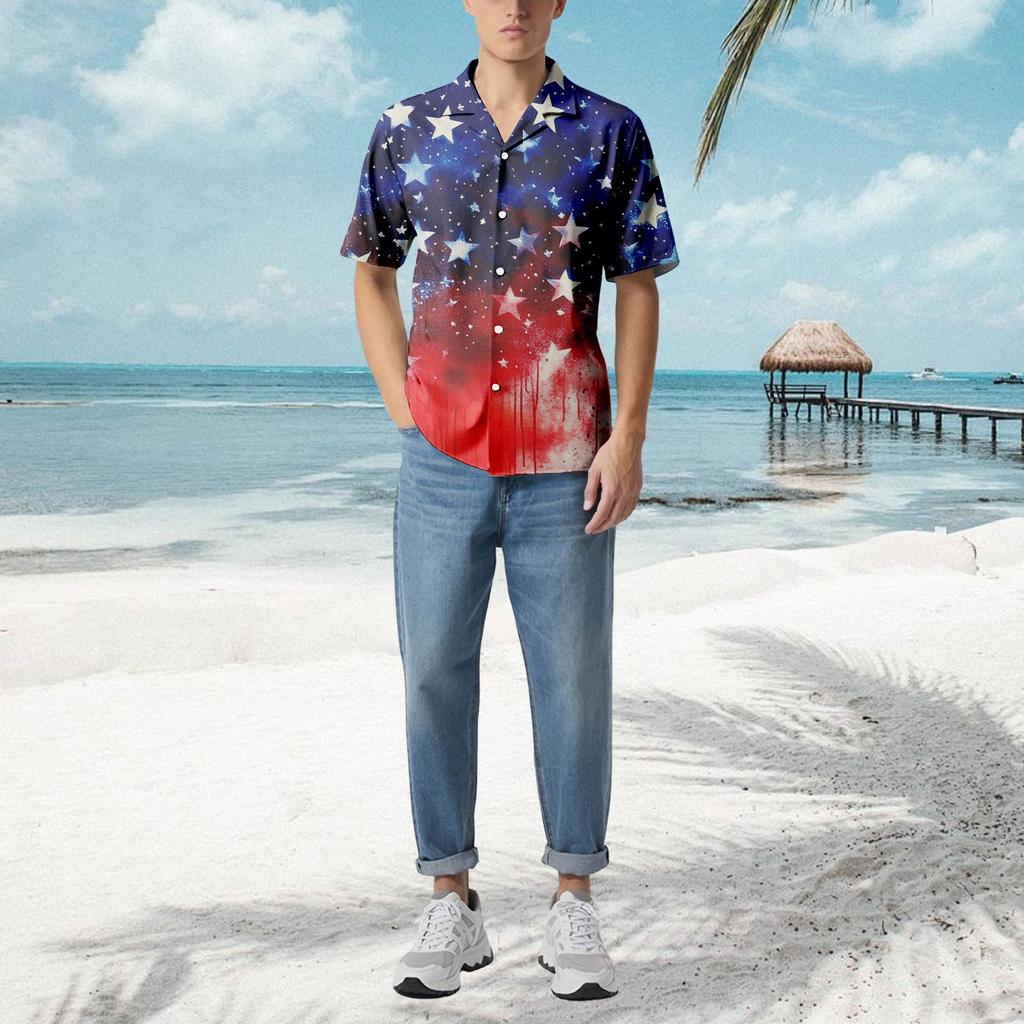 Uformell løs kortermet skjorte for menn Motetrykt skjortetopp