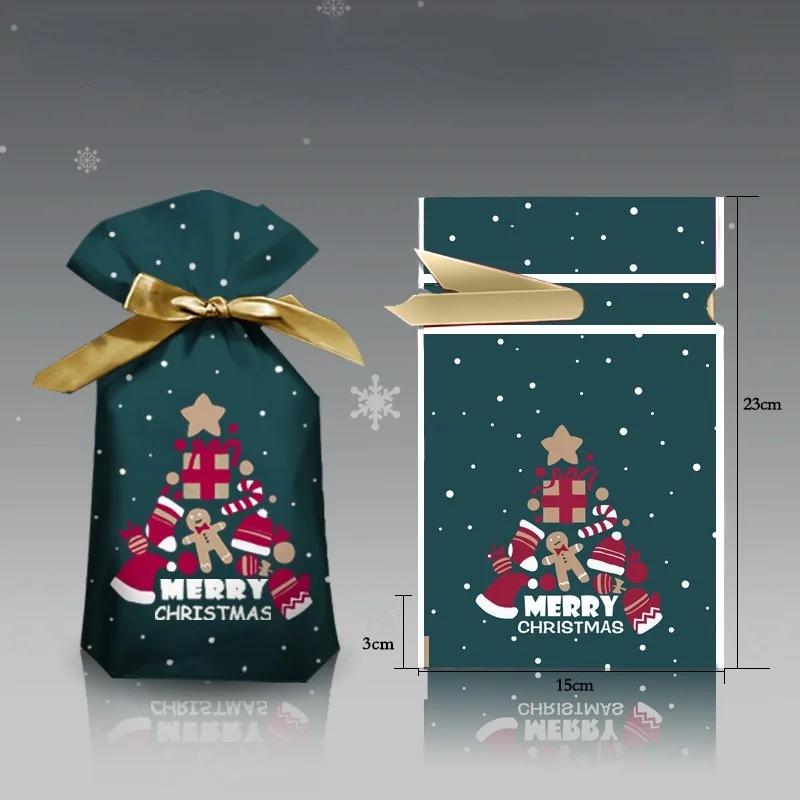 5Pcs New Year Christmas Candy Packaging Santa Gift Bag Xmas Plastic Bag Decorations for Home