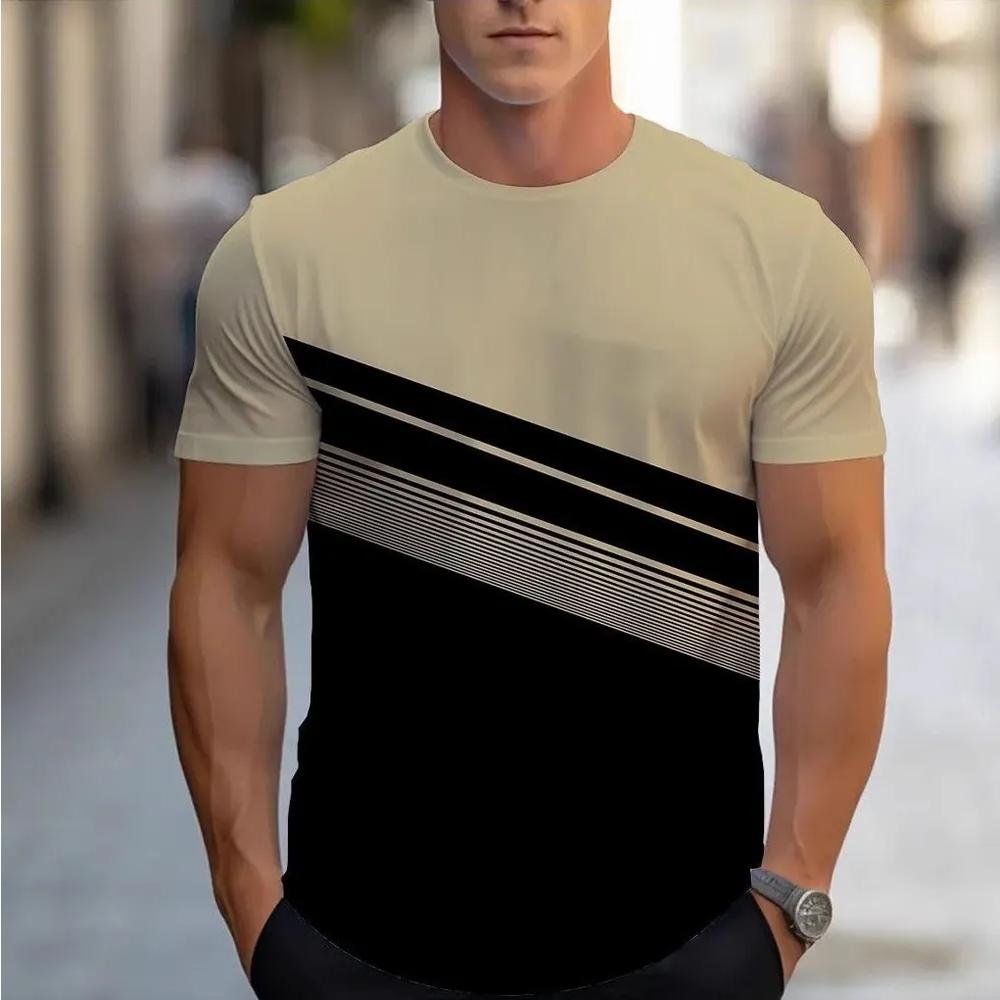 Daily Versatile Men s Striped Printed Fashion Top Short Sleeve Comfortable T-Shirts Men’s XS