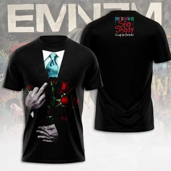 Round Neck 3D Rapper Eminem Printed T-shirts Casual Short Sleeved Men's T-shirts - Soft Medium Stretch Polyester Fabric Summer Relaxed Fit Clothing