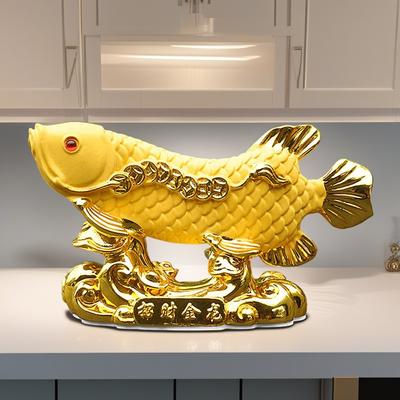 Złota Arowana Rzeźba Żywiczna - Ryba Bogactwa Feng Shui, Chiński Smok Ryba Dom Biuro, Szczęśliwy Ornament Przyciągający Pieniądze