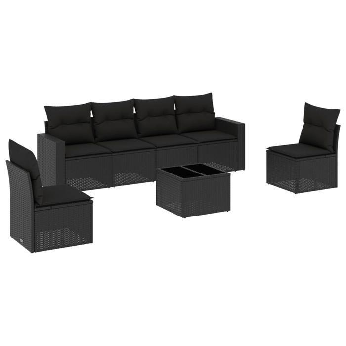 VidaXL Salon de jardin 7 pcs avec coussins noir résine tressée 3218805
