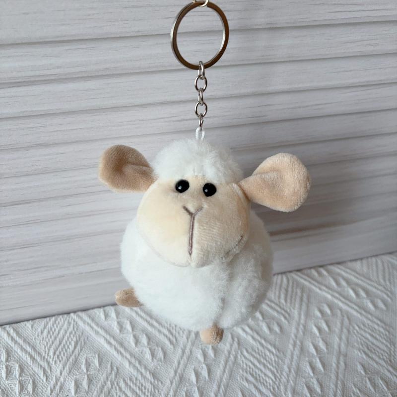 Plush Sheep Fluffy Keychain Smooth Metal Buckle Lovely Cartoon Pendant for Backpack School Bag Decor Kids Birthday Gifts