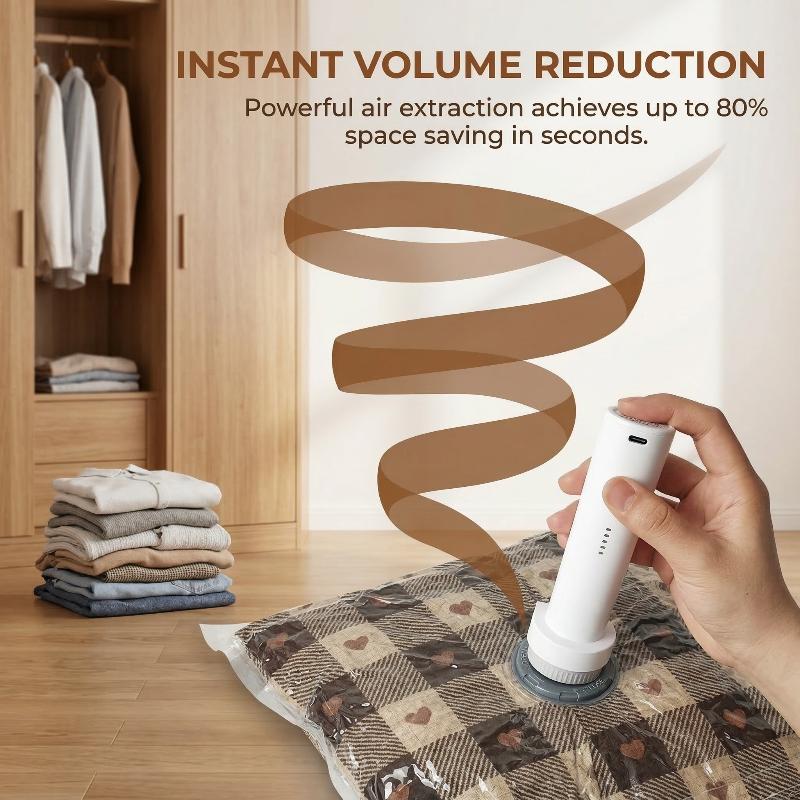 15Pcs Cordless Compression Bags for Travel Space Saving Portable Vacuum Storage for Clothes and Luggage