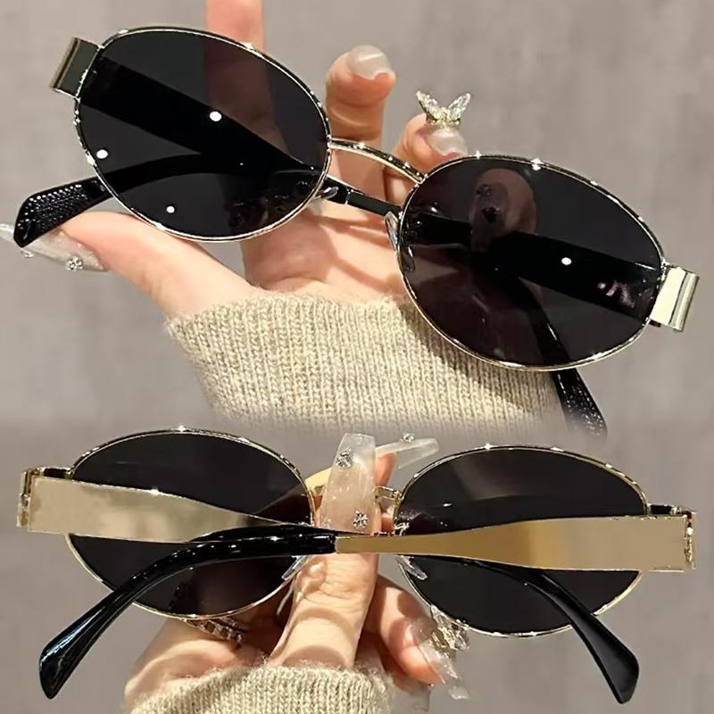 2PCS Korean Retro Metal Oval Frame Women's Sunglasses Men's Small Frame UV Resistant Glasses Outdoor Sunshade Glasses