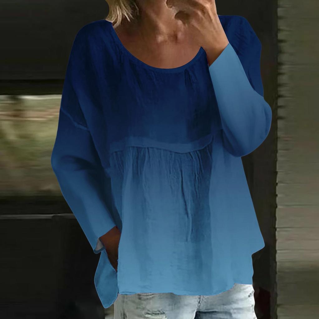 Women's Casual Fashion Loose Round Neck Gradient Print Long Sleeve Top
