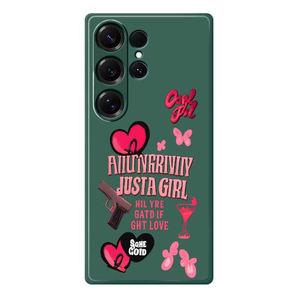 

For Samsung Galaxy S25 Ultra Case Pink Elements Pattern Printing Straight Edge TPU Phone Back Cover Green