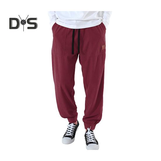 

Мужские брюки весна-осень с боковыми карманами, эластичным поясом на шнурке, прямые штанины, плотный вельвет, однотонные свободные спортивные брюки XL вино красного