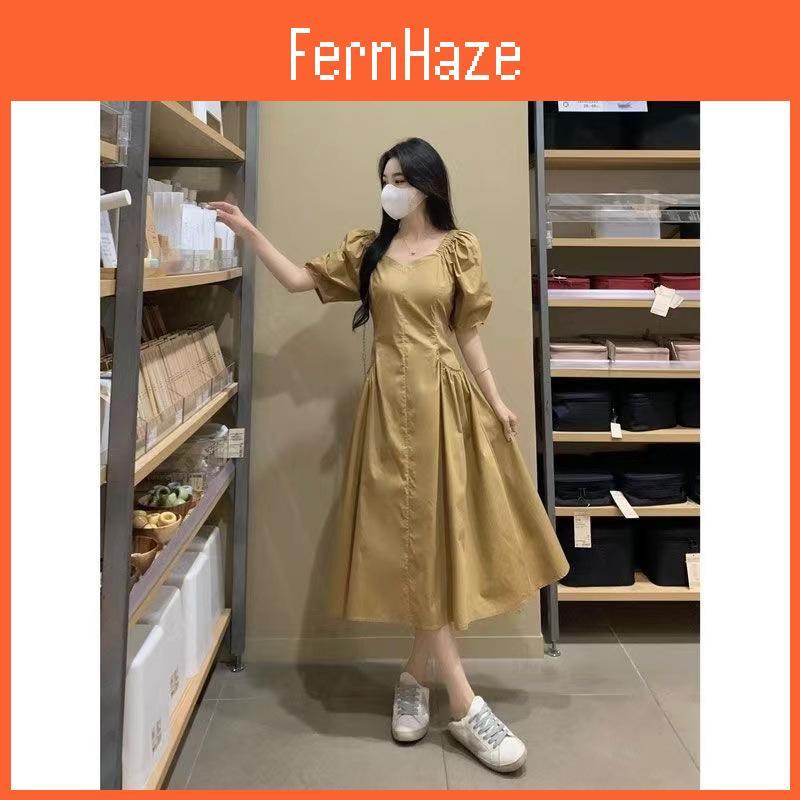 French Style Vneck Puff Sleeve Maxi Dress For Women Summer Casual Slim Fit