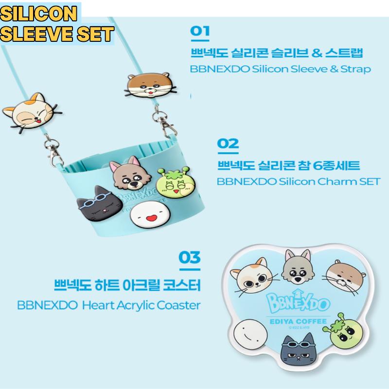 

BOYNEXTDOOR × EDIYA Coffee Колаборація Силіконовий рукав для склянки, Силіконовий шарм BONEDO та Акриловий набір підставок Tumbler Sleeve/Silicone Charm/Acrylic Coaster