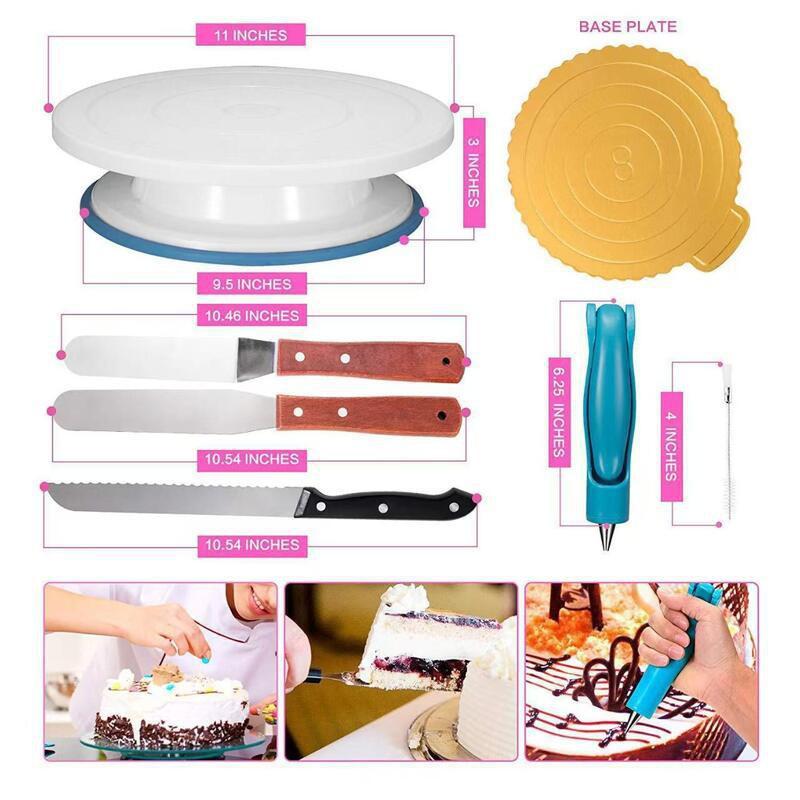 124-Piece Cake Decorating Kit With Rotating Turntable Piping Tips Bags Icing Scraper Tools Baking Enthusiasts
