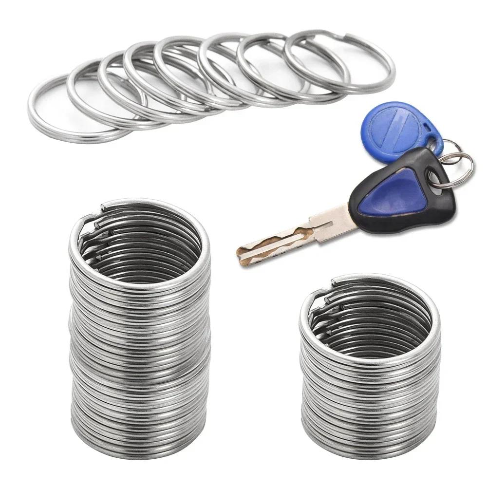 100/20Pcs DIY Polished Silver Keyring Stainless Steel Hole Round Key Ring Chain Rhodium Plated Round Split Keychain Wholesale