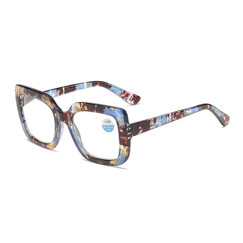

for Women Men Presbyopic Eyeglasses Hinge Floral Printed Anti Blue Ray Finished Eyeglasses Fashion Pink Flower Square Reading Eyeglasses 1.0