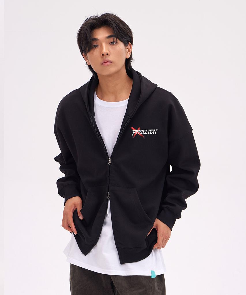 Astral Projection Projection X Oversized Wide Shoulder Zip-Up Hoodie_Black
