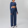 European Sportswear Yoga Set: Long Sleeve Top with Chest Pads and Breathable Straight-Leg Pants for Women