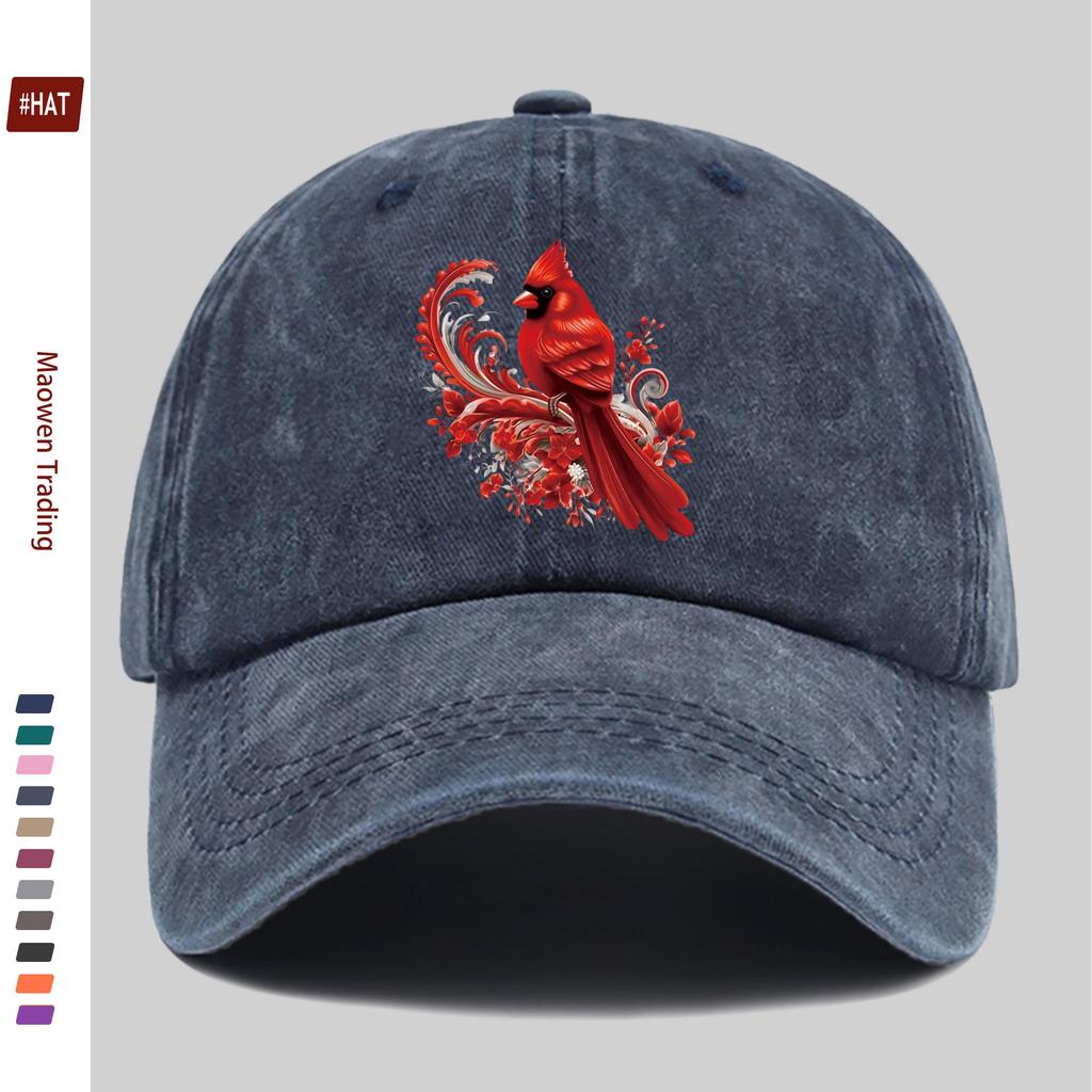 Pc Vibrant Red Cardinal Bird Print Baseball Cap Red Robe Design Trucker Hat Comfortable Lightweight Papa Cap Dad Mom Beach P