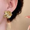 Trendy Golden Metal Flower Stud Earrings for Women Vintage Double Layer Petal Earrings Party Personality Zircon Accessories