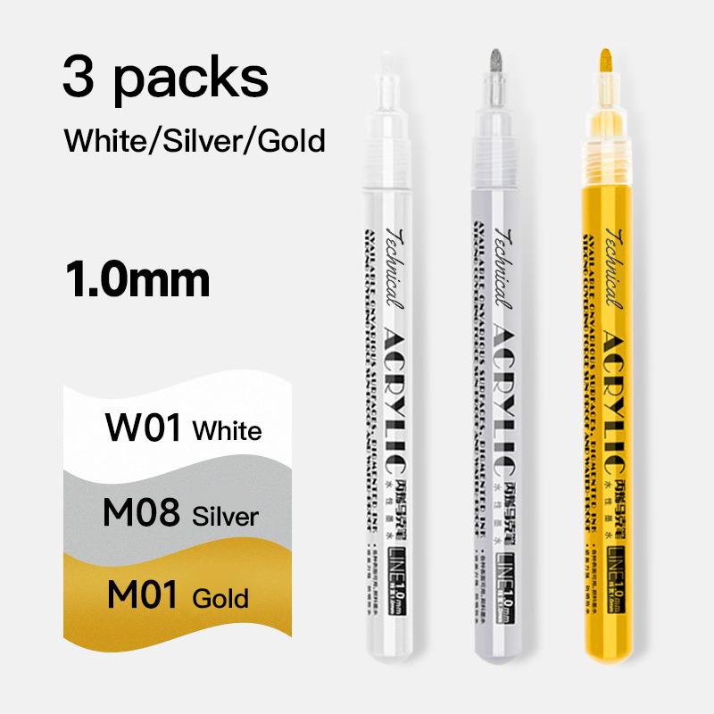 Metallic Marker Pen 0.7/1.0 mm Extra Fine Acrylic Gold Silver Color Pen Back to School Supplies Highlighter Marker DIY Painting