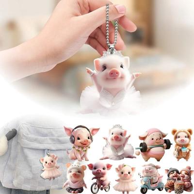 Acrylic Piglet Key Chain 2D Backpack Decoration Car Interior Pendant Backpack Decoration