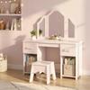 Kids Dressing Table, Kids Vanity Table and Chair Set with Tri-Folding Mirror, 2 Drawers, 2 Cabinets for Girls 3+, Pink