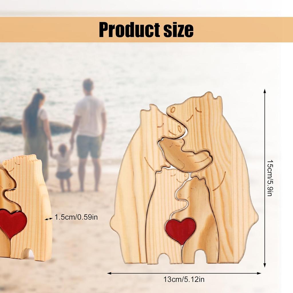 Wooden Bear Family Statue, Family Art Puzzle, Desk Ornament, Wooden Family Heart Puzzle, Home Decoration, Birthday Gift