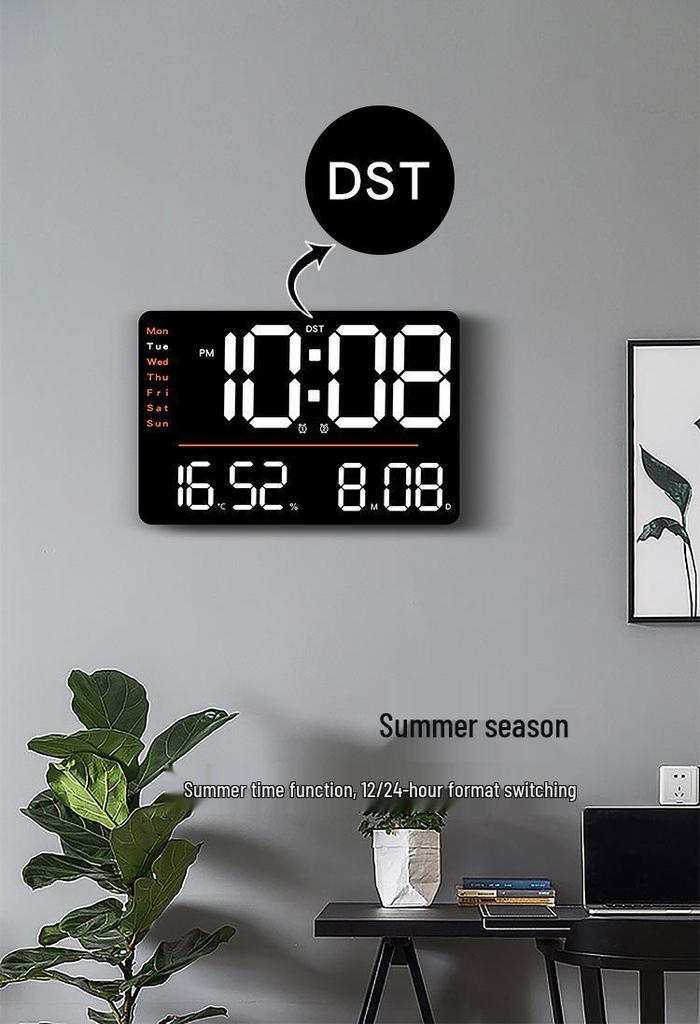 Multi-functional LED Wall Clock with Thermometer & Hygrometer - Large Display for Living Room