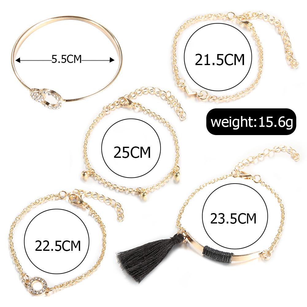 Fashion Circle Full Diamond V-Shaped Fringed Bell 5-Piece Set Bracelet Jewelry Women