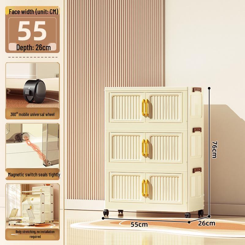 40-60cm Wide Transparent Foldable Double Door Floor Storage Cabinet with Multiple Layers