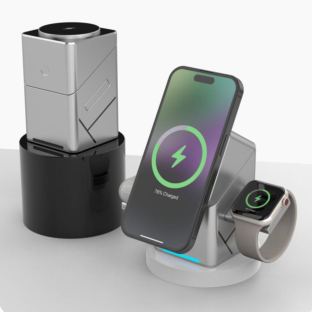 Stazione di Ricarica Wireless Magnetica 3 in 1 Qi2 per iPhone 12/13/14/15/16/17 Apple Watch AirPods Ricarica Rapida 15W