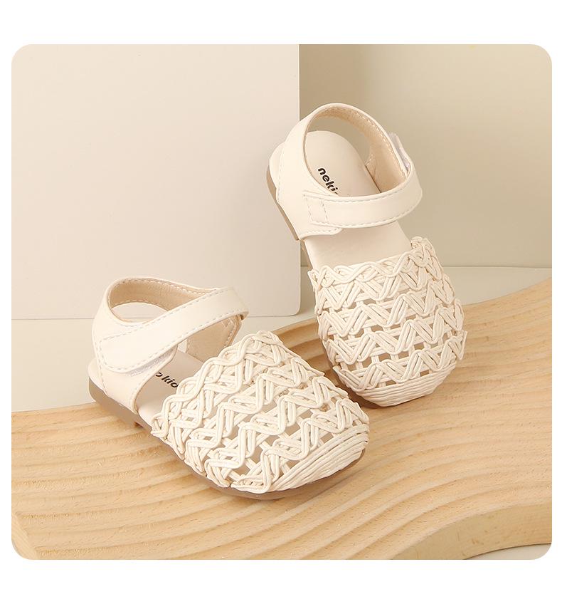 Korean Style Woven Baby Sandals - Breathable, Non-slip Soft Sole Shoes for 1-3 Year Old Girls