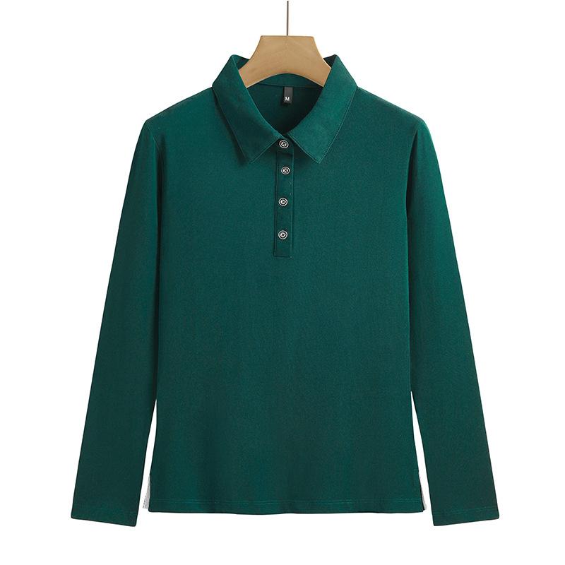 Women's Slim Long Sleeve Polo Neck T Shirt - Simple Solid Color Sports Leisure Business Anti-wrinkle Soft Elastic Wrinkle-resistant Long Sleeve