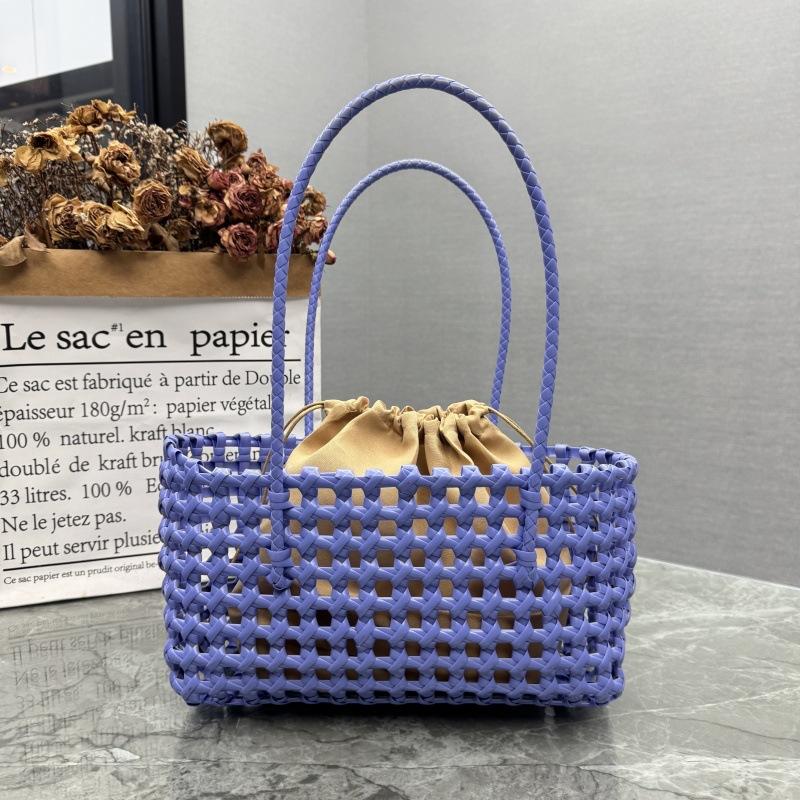 Korean Style Ins Hollow Out Woven Basket Bag Candy Color Beach Bag Handmade Straw Rattan Shoulder Handbag for Women Travel