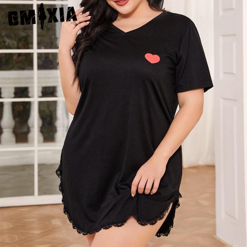 

GMXIA Пижама большого размера женская весенне-летняя с коротким рукавом, ночная сорочка, свободная домашняя одежда XXXXXL чёрный