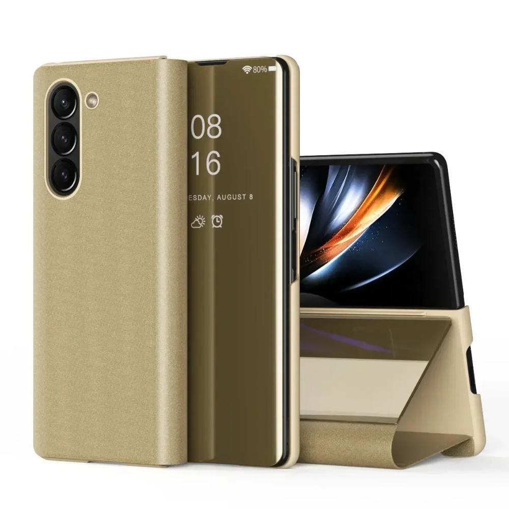 Špičkové kožené flipové pouzdro pro Samsung Galaxy Z Fold 7 6 5 4 3 5G Pokovené zrcátko Smart View Business Ochranný kryt proti pádu