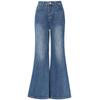 American retro blue non-stick leg slightly pulled jeans women's autumn new high-waisted loose wide-leg flared pants