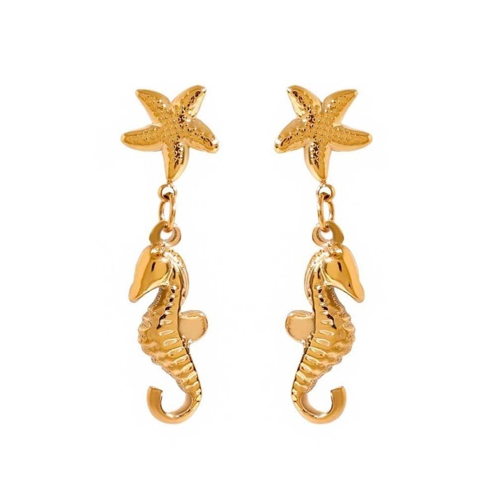 DIY Golden Fish Earrings Starfish 3D Metal Scallop Necklace Stainless Steel Waterproof Koi Seahorse Eardrops Accessories