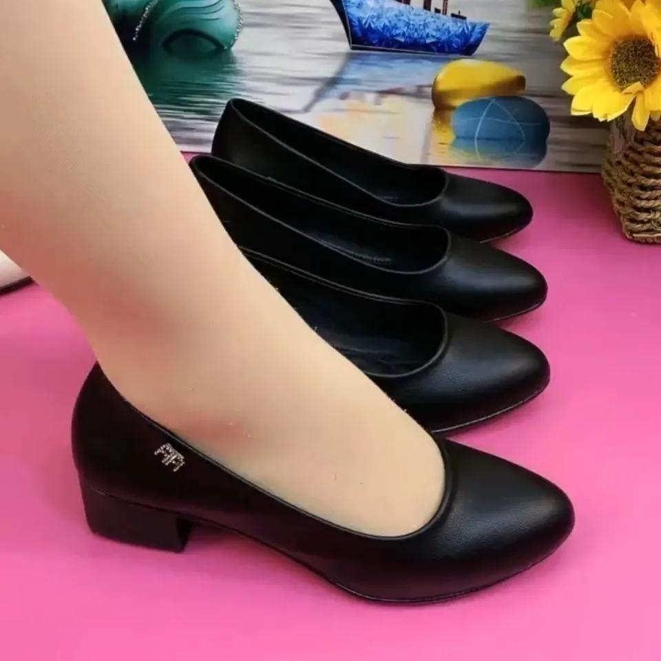 women cute sweet light weight spring slip on square heel shoes for soft spring & summer lady hotel work pumps ab745